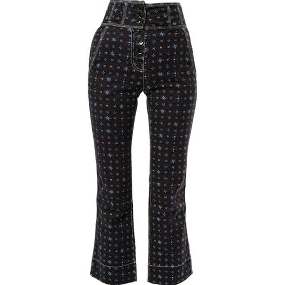 ULLA JOHNSON High waist cropped wide leg Ellis Jeans In Blue Floral Sz 4 - Picture 1 of 11